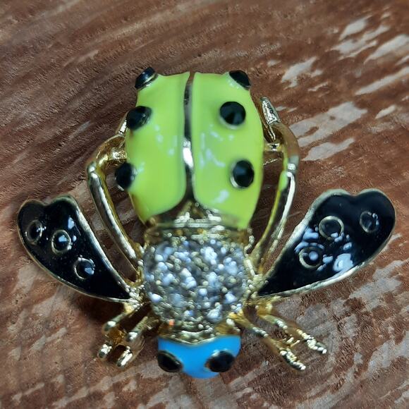 Whimsical‎ Bumble Bee Pin Brooch Gold Tone Yellow Blue Black - Picture 5 of 7